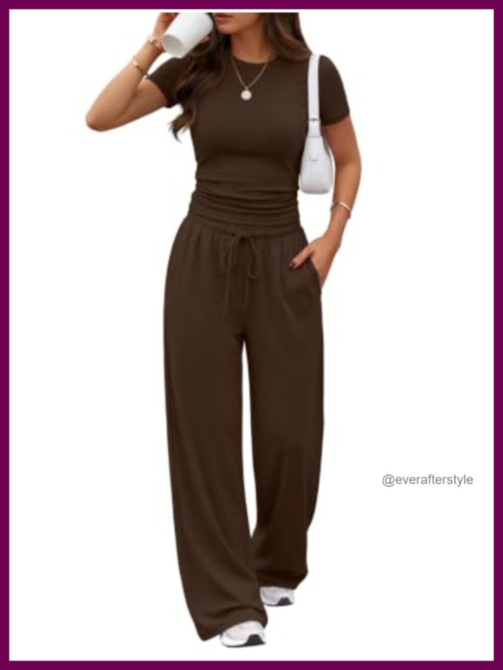 2 Piece Lounge Set with Pockets Short Sleeve Top Wide Leg Pants